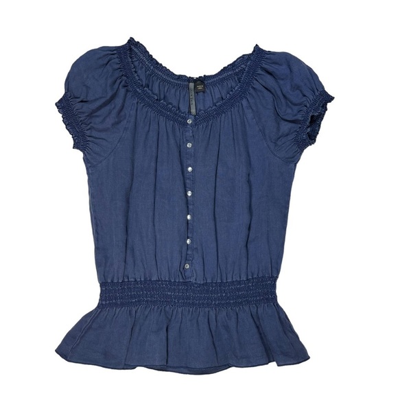 NINE WEST (EUC) 100% Linen Peplum Top Size Large - Picture 2 of 8